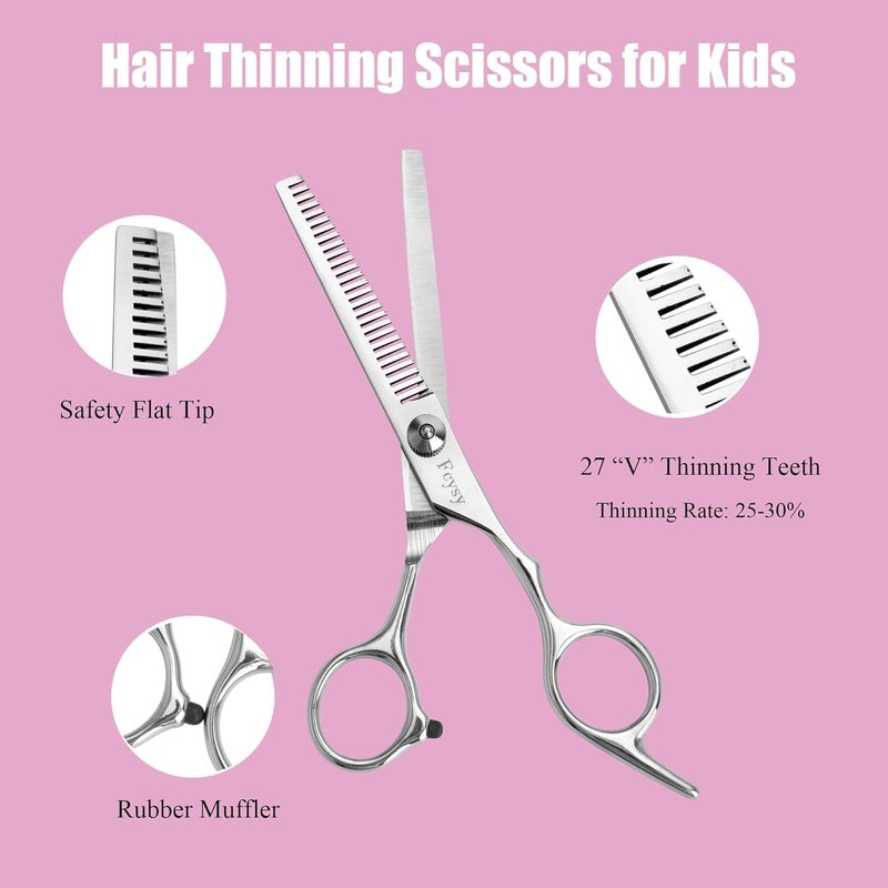 Fcysy Hair Cutting Scissors Thinning Shears Set for Kids, 6 in Children Safety Round Tip Haircut Shears Kit, Stainless Steel Hair Cutting Tools for Toddlers, Boys & Girls Home Use Grooming - Image 3